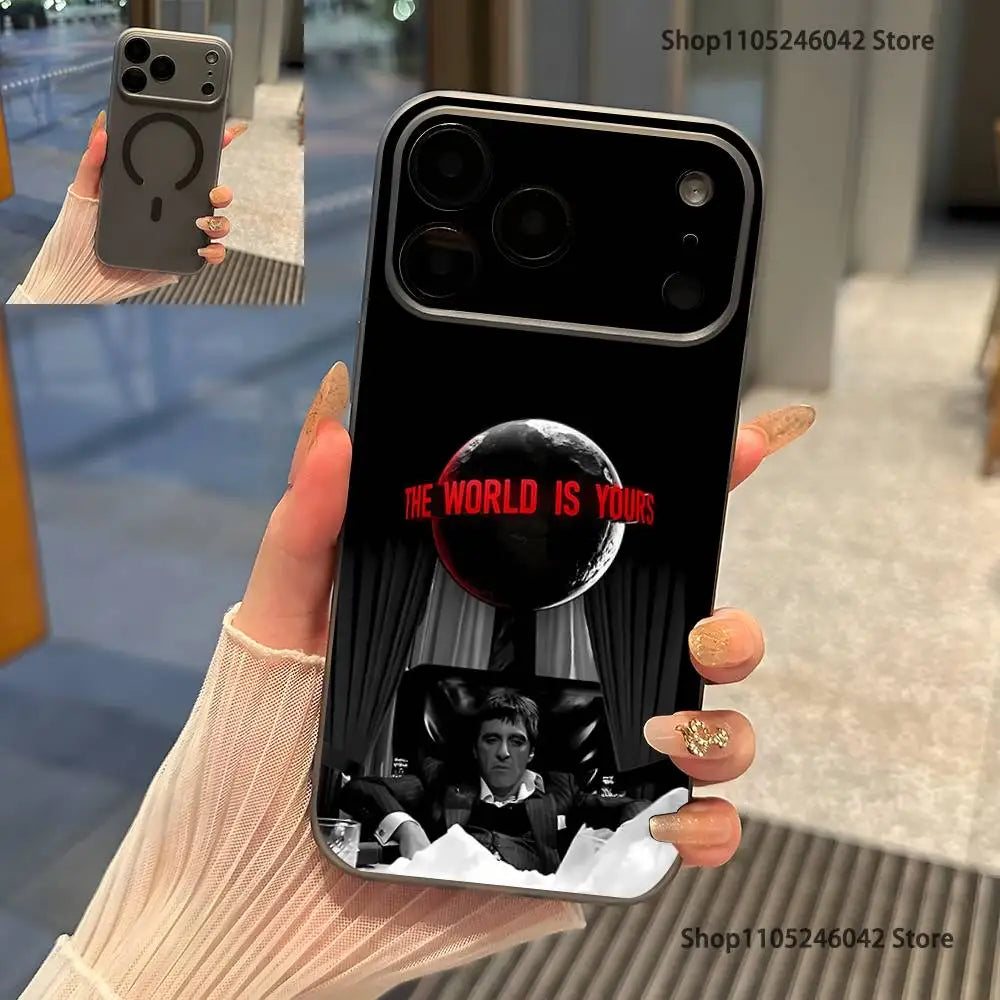 Scarfaces The World Is Yours Magnetic Wireless Charging Transparent gray Phone Case For iPhone 17,16,15,14,13,12,11,Pro,Max,Plus