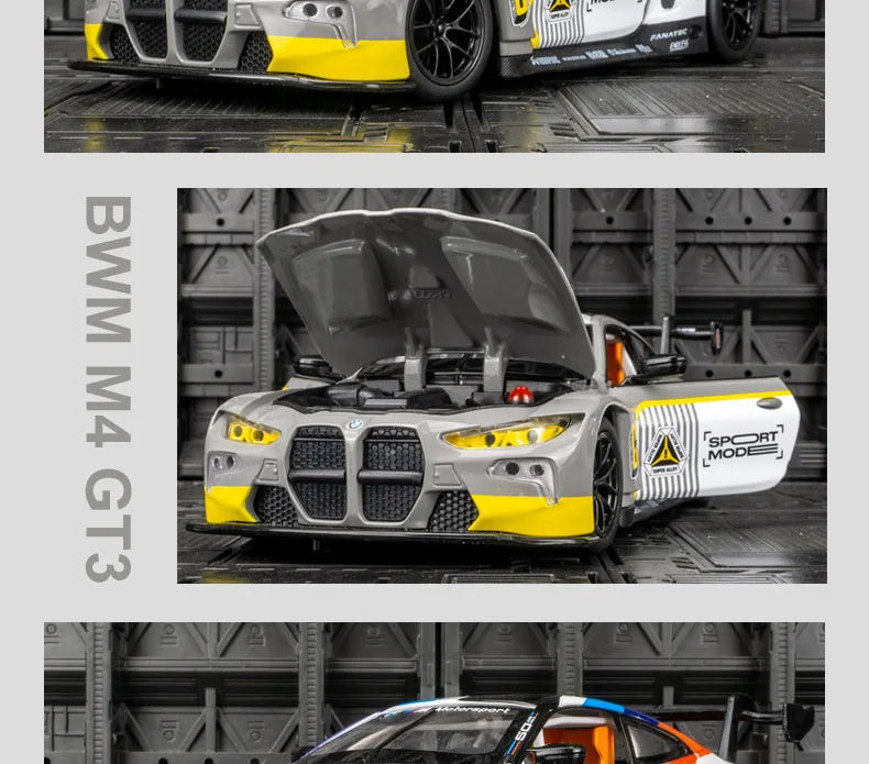 1:24 BMW M4 GT3 Alloy Sports Car Model Diecast Metal Toy Car Vehicles Model Simulation Sound and Light Collection Childrens Gift