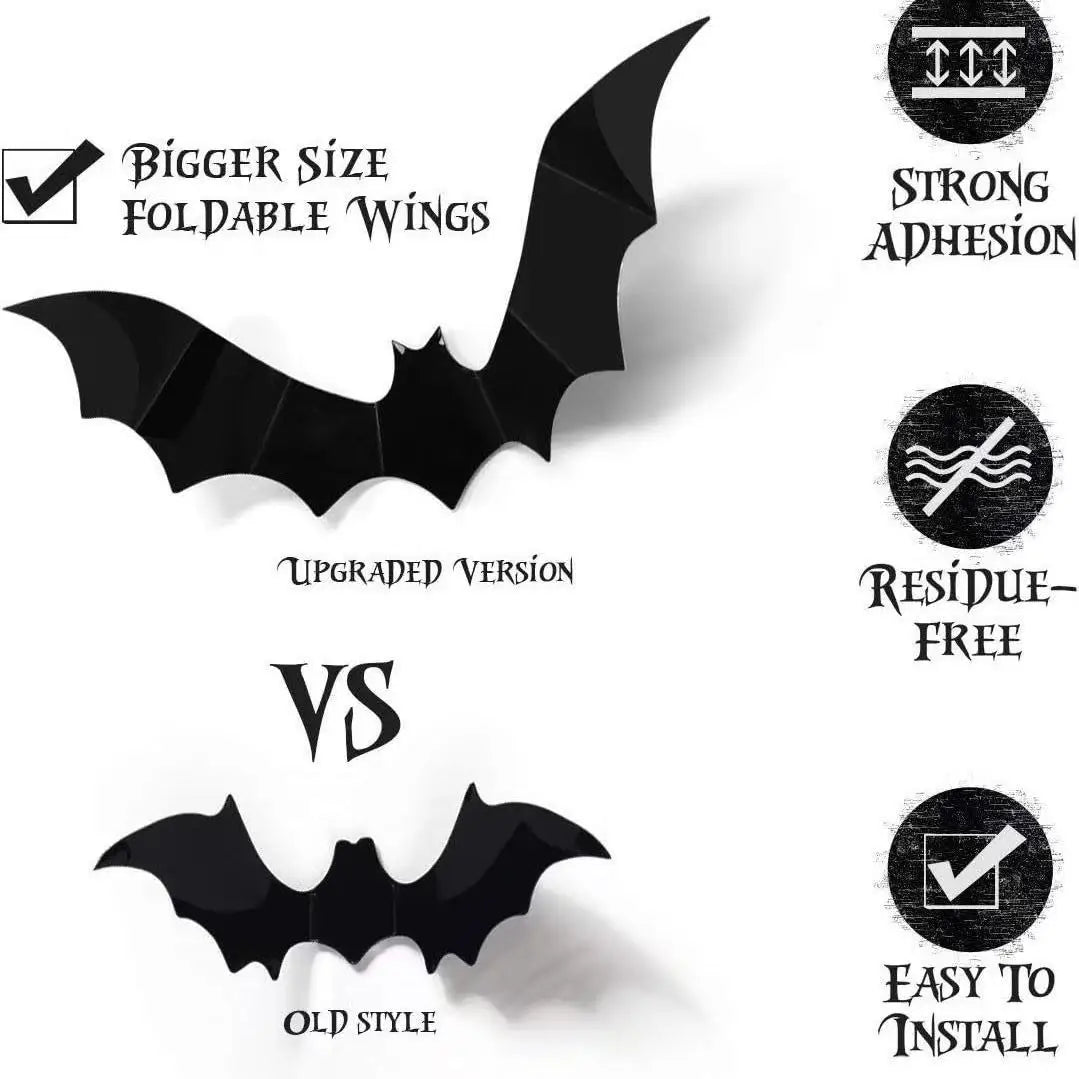 DIY Halloween Bat Decoration 3D PVC Bat Wall Sticker Black Bat Wallpaper Halloween Real Horror Prop