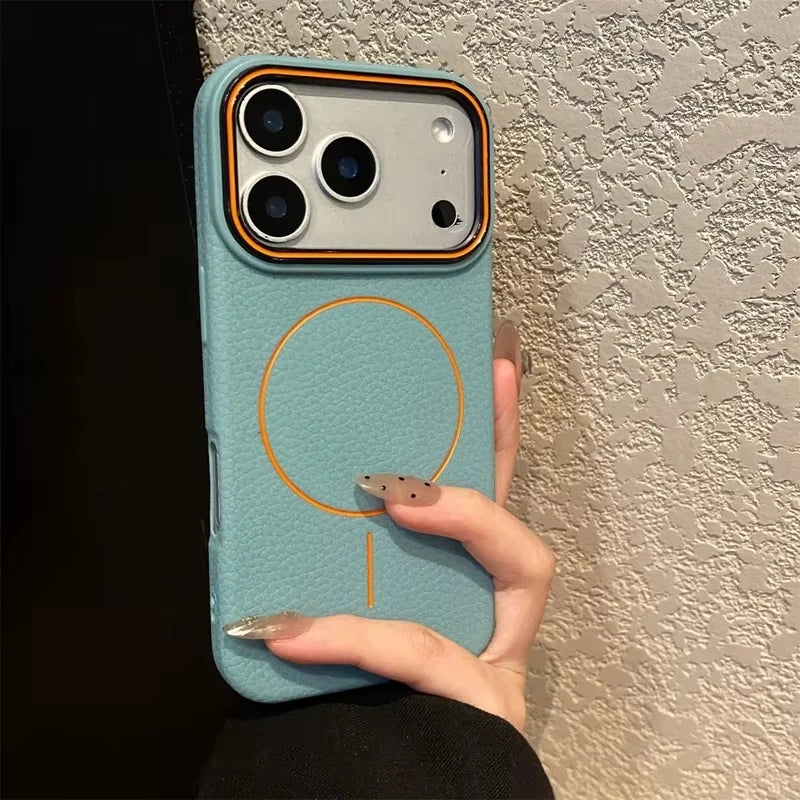 Luxury Magnetic Matte Lychee Grain Phone Case For iPhone 11 12 13 14 15 16 17 18 ProMax Air Plus Magsafe Bumper Back Cases Cover
