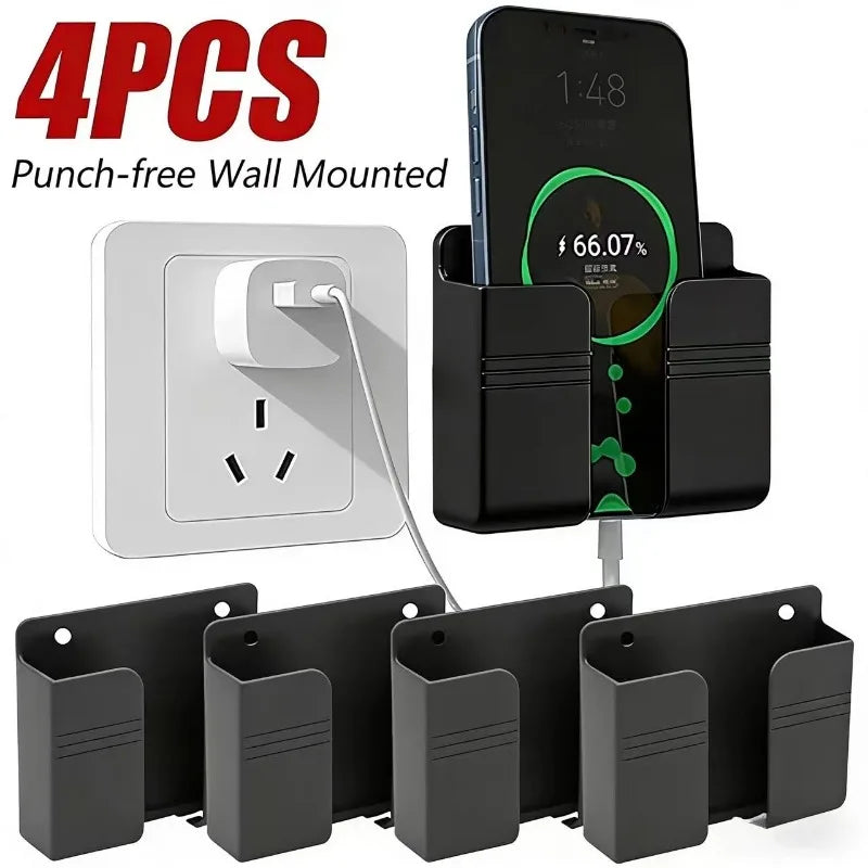4 Piece Wall Mounted Phone Holder Organizer With Adhesive Charging Dock
