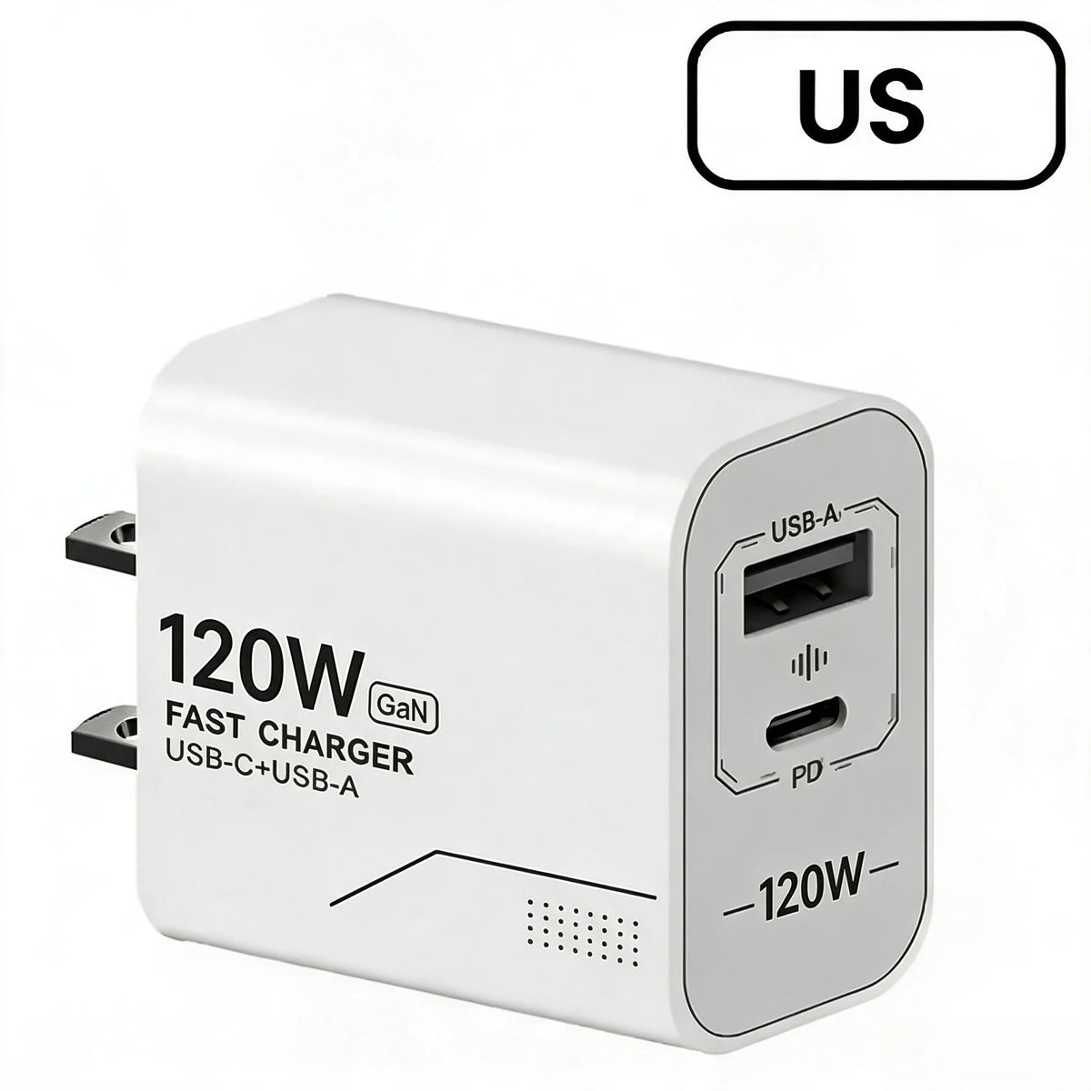 120W GaN USB C Charger 2-Port Fast Charging Phone Charger Power Adapter For iPhone Samsung Xiaomi Type C US Plug Wall Charger