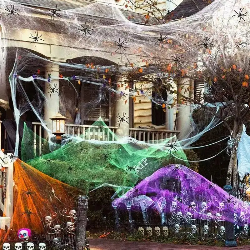 Halloween Decoration Spider Web,Artificial Cobweb,Stretchy Cobweb With Spider,Horror Gothic Haunted House Home Decor
