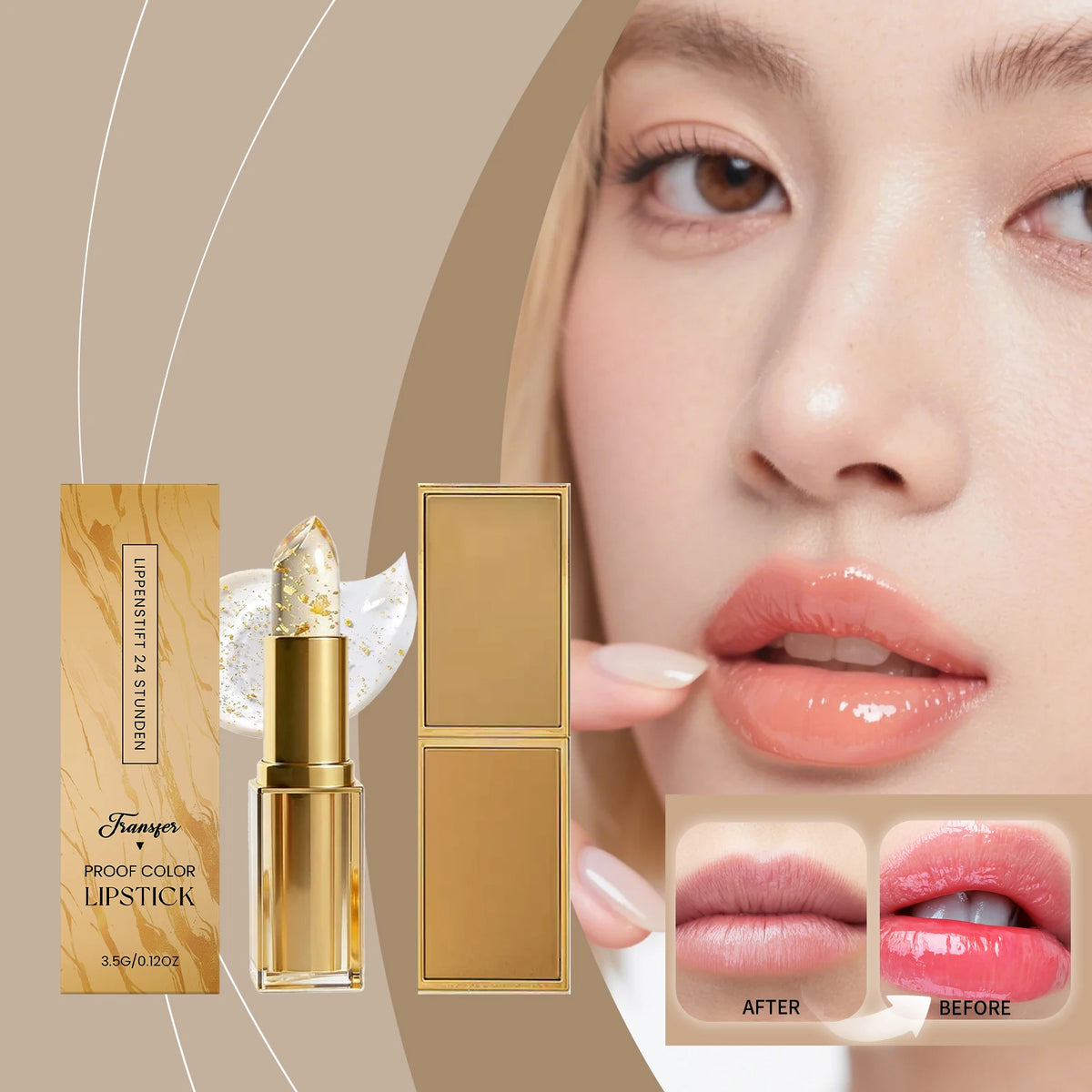 Color Changing PH Reactive Lip Balm With Gold Flecks And Non Sticky Shine