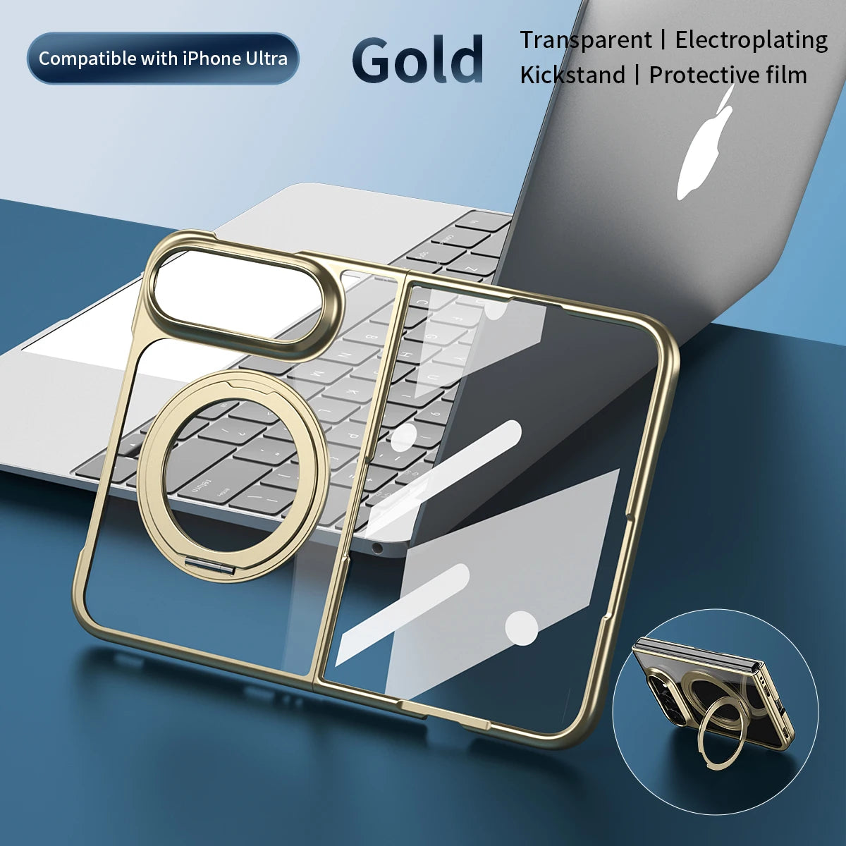 for Magsafe 360 Rotating Bracket Transparent Case for iPhone Duo 18Fold DUO Plating Front Frame with Protect Film Magnetic Cover