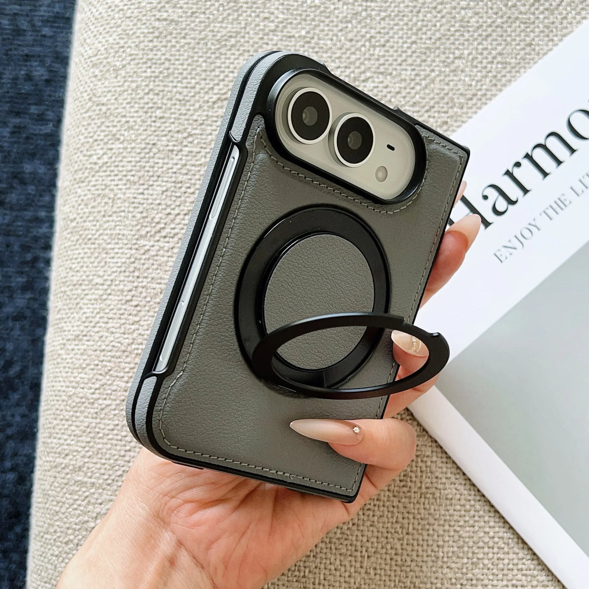 360° Rotating Bracket Magnetic Case For iPhone Duo For Magsafe PU Leather Shockproof Cover Funda