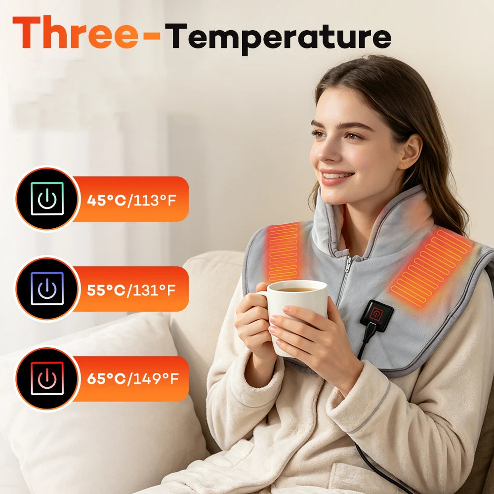 Electric Heating Shoulder Neck Pad USB Heated Back Wrap 3 Heat Level Soft Hot Compress Back Shawl Neck Shoulder Fast Heated Pad