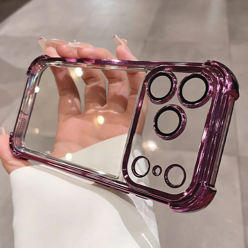 Luxury Electroplate Shockproof Transparent Phone Case For iPhone 18 17 16 15 14 13 12 Pro Max Plus Air Clear Bumper Cases Cover
