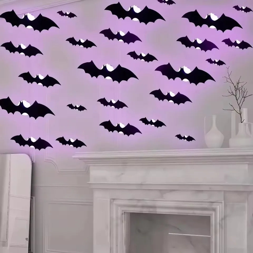 Halloween 3D Stereoscopic Bat LED Night Light PET Wall Decal Home Festival Party Indoor Wall Decoration Lamp