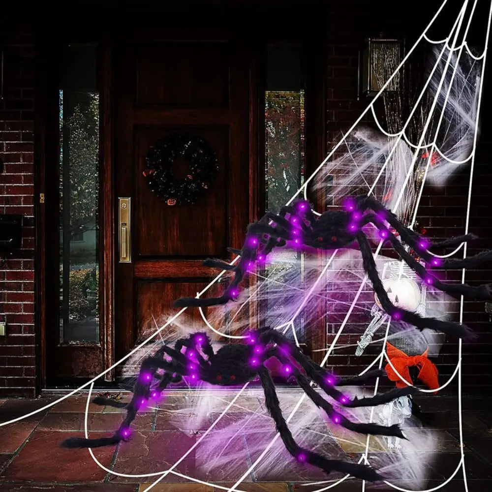 8 Modes Halloween Spider Web Lights Glow Waterproof Luminous Halloween Spider 5m Triangle Scary Giant Spider Bar