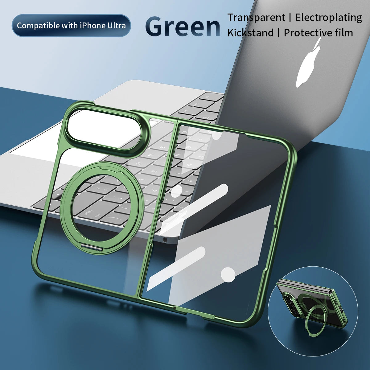 for Magsafe 360 Rotating Bracket Transparent Case for iPhone Duo 18Fold DUO Plating Front Frame with Protect Film Magnetic Cover