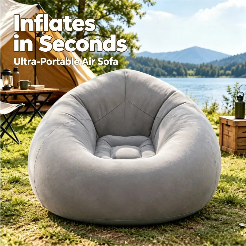 Inflatable Lazy Sofa Folding Portable Air Chair Flocking Surface Comfortable Lounge Seat for Living Room Outdoor Camping Beach