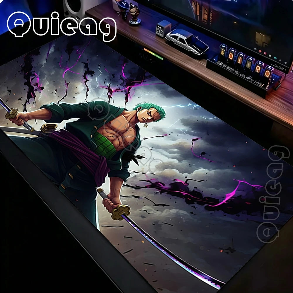 XXL Large Anti-Slip Rubber Mouse Mat One Piece Roronoa Zoro Gaming Mouse Pad Stitched Edge Desk Mat for PC Gamer Keyboard Laptop