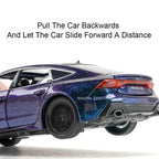 1:32 RS7 Sportback Miniature Model Toy Cars Alloy Diecast 6 Doors Opened with Pull Back Rubber Tires Ornament Vehicle Toys Gifts
