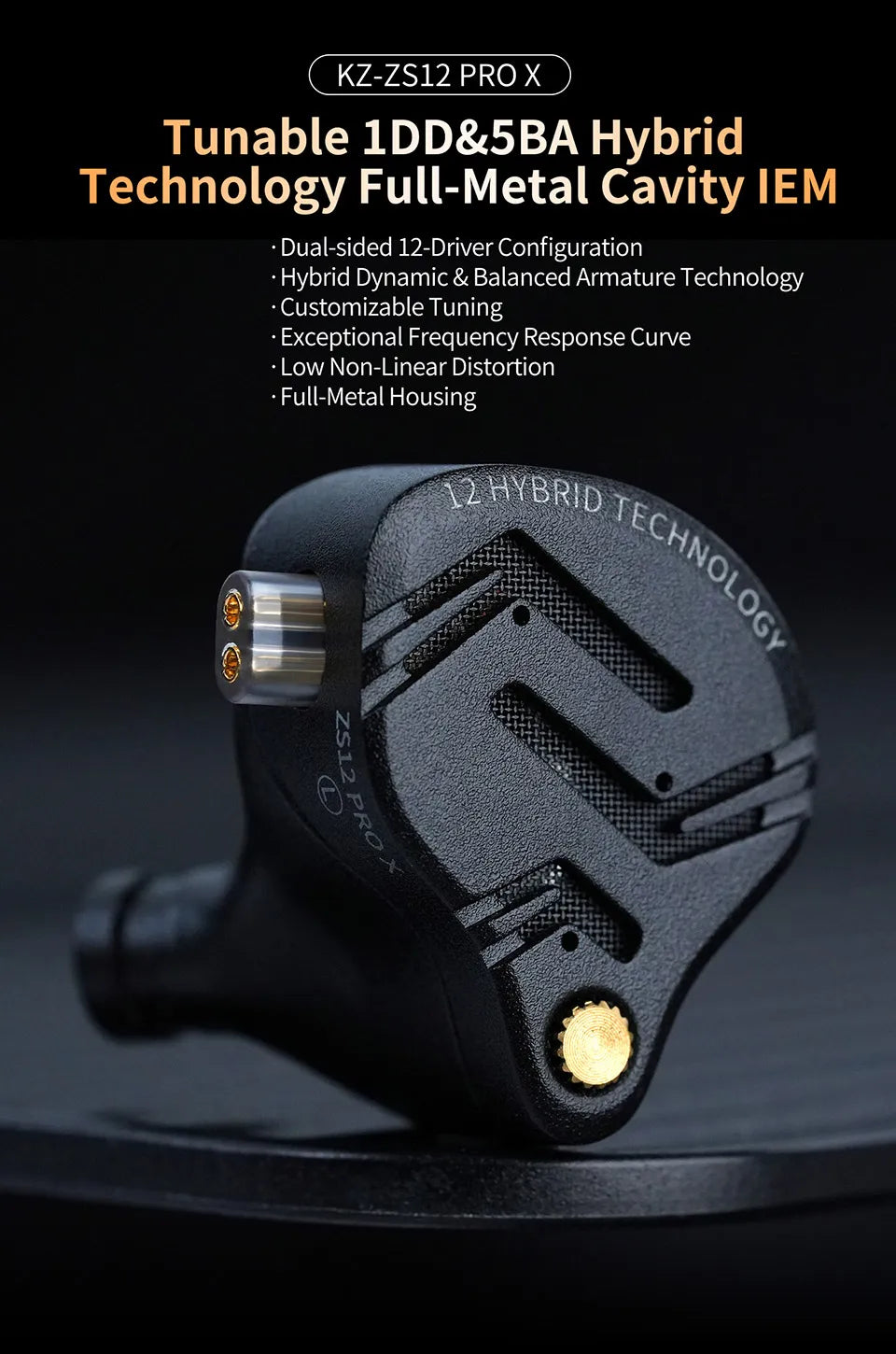KZ ZS12 Pro X Metal Hybrid Earphones with Adjustable Bass Tuning