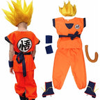 Adult Kids Son Goku Gui Carnival Cosplay Anime Costumes Halloween parties and Holiday Including Tail Wrist Wig Blue Gold Design