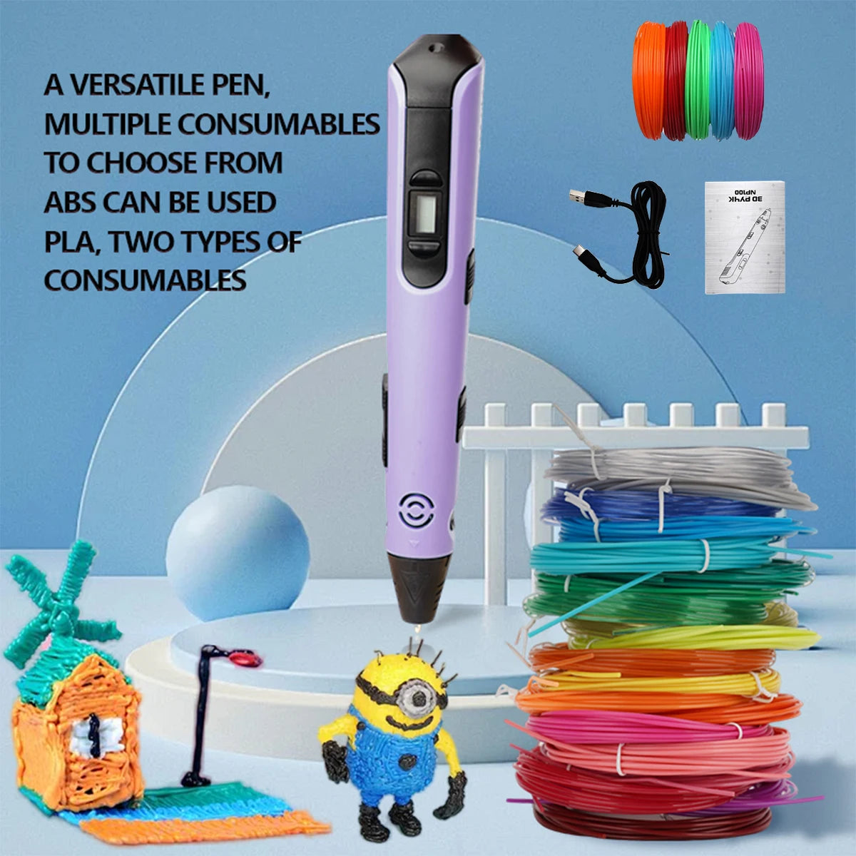 Upgraded 3D Printing Pen 9 Meter Pla Filaments Children S Birthday Christmas and New Year Gifts Three Dimensional Painting Tools