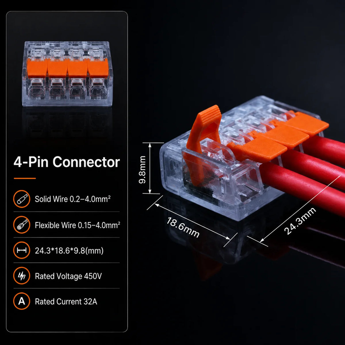 10-75PCS Electrical Lever Wire Connector 2/3/4/5 Port Quick Wiring Terminal Compact Cable Splicing Connector DIY Kit 450V/32A