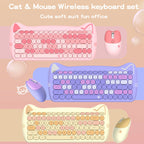 GEEZER Wireless Silent Keyboard Mouse Combo, Pink-Black Cat Ear Retro Round Keycaps US QWERTY Layout