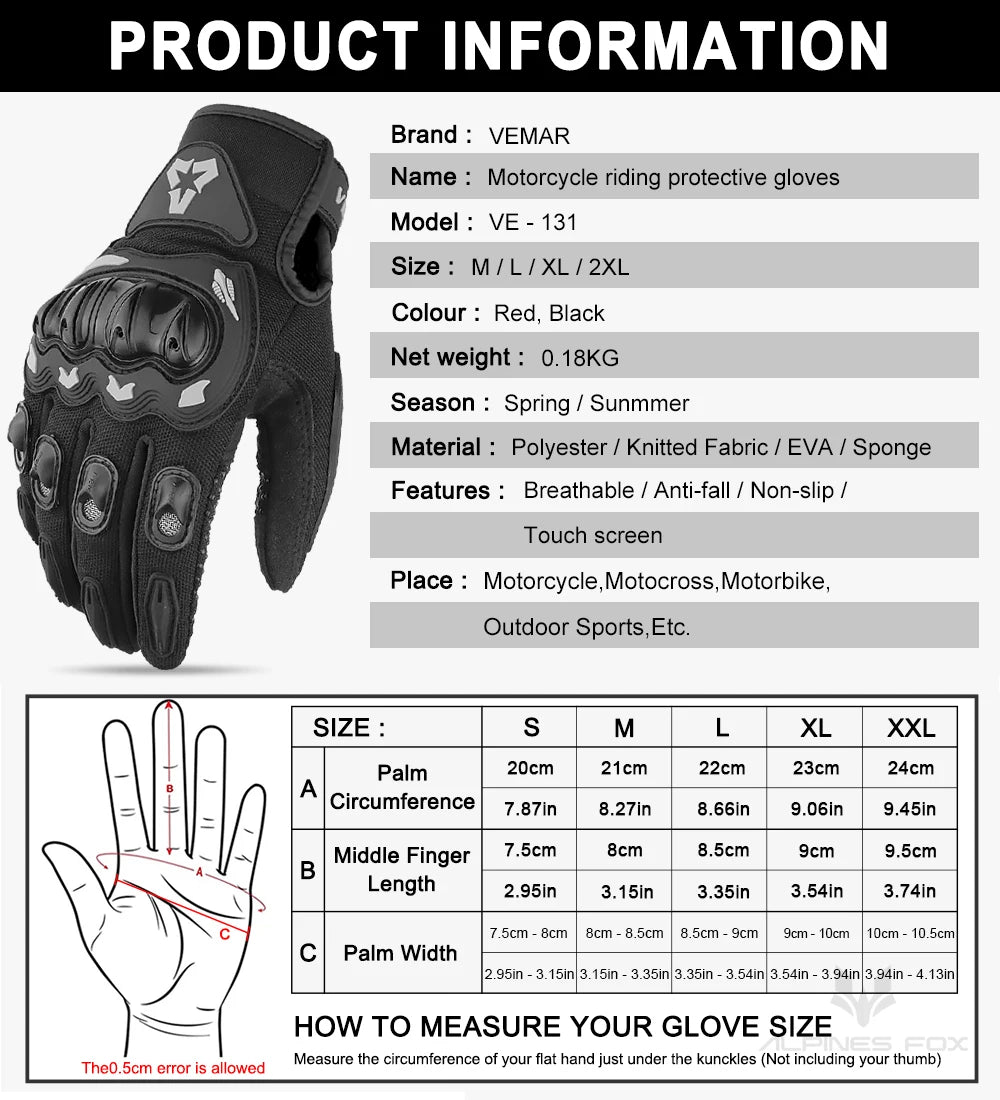 Summer Motorcycle Gloves Men Women Full Finger Touch Screen Motocross Racing Gloves Motorbike Bicycle Cycling Glove M-XXL