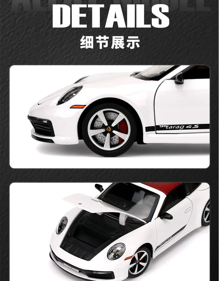 1:32 911 Targa 4S Sports Car Alloy Car Model Simulated Children's Toy Collection Ornaments for Boys Gifts