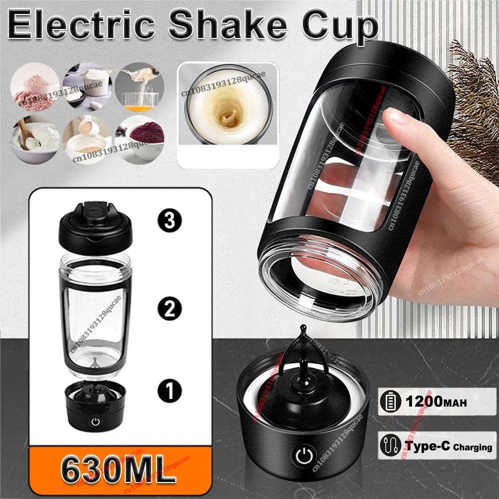 630ml USB Electric Portable Whey Protein Shaker bottle Fully Automatic Stirring Cup Rechargeable Gym Free Cocktail Blend Bottle