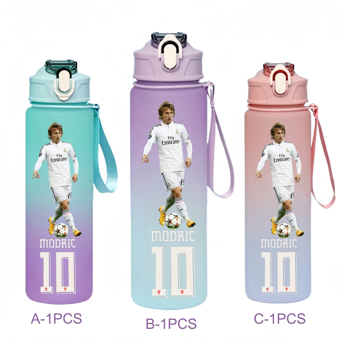 750ML Messi Modrić Neymar Football Star Straw Water Cup Portable Fitness Drink Bottle Kettle Leakproof Drinkware Fans Gifts