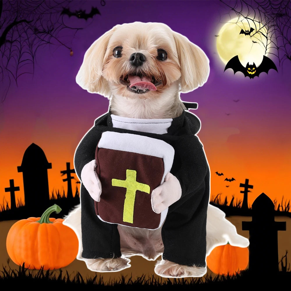 Halloween Pet Priest Costume Funny Dog Clothes With Bible Cross For Small Big Dogs Cats Puppy Dress Up Christmas Apparel Gifts