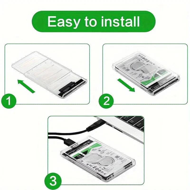 Transparent HDD Case HDD Enclosure 2.5 Inch SSD SATA To USB 2.0 Type-C Adapter Portable External Hard Drive Box Tool-Free