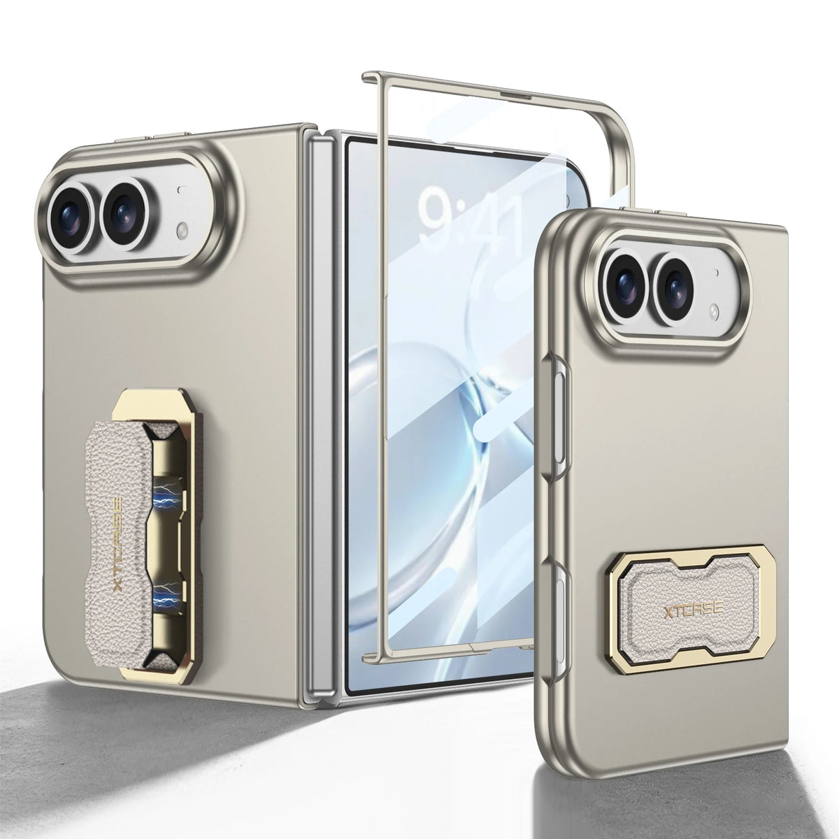 For iPhone Duo foldable phone case with wrist strap, stand, and screen protector all-in-one  For iPhone Duo