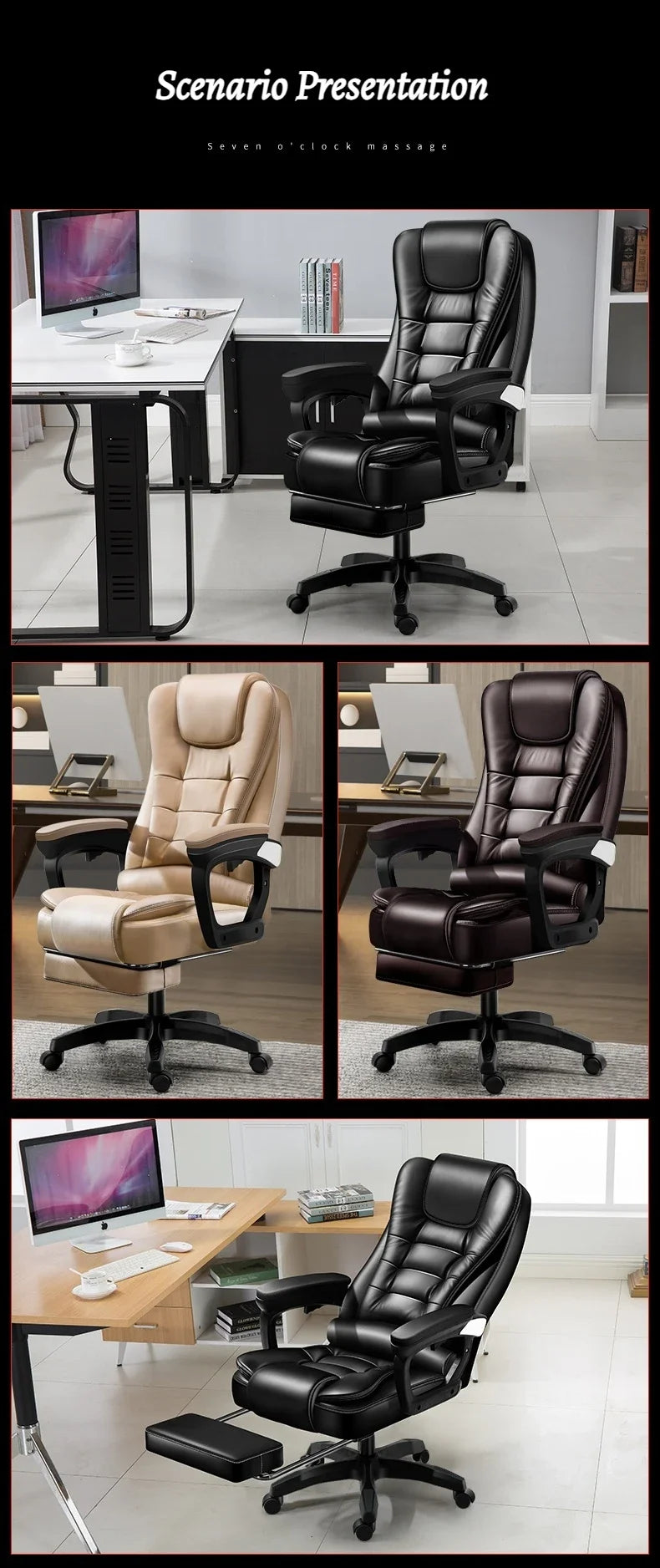 Leather Executive Office Chair Gaming Adjustable Modern Ergonomic Chair Mobile Massage Designer Silla Oficina Salon Furniture