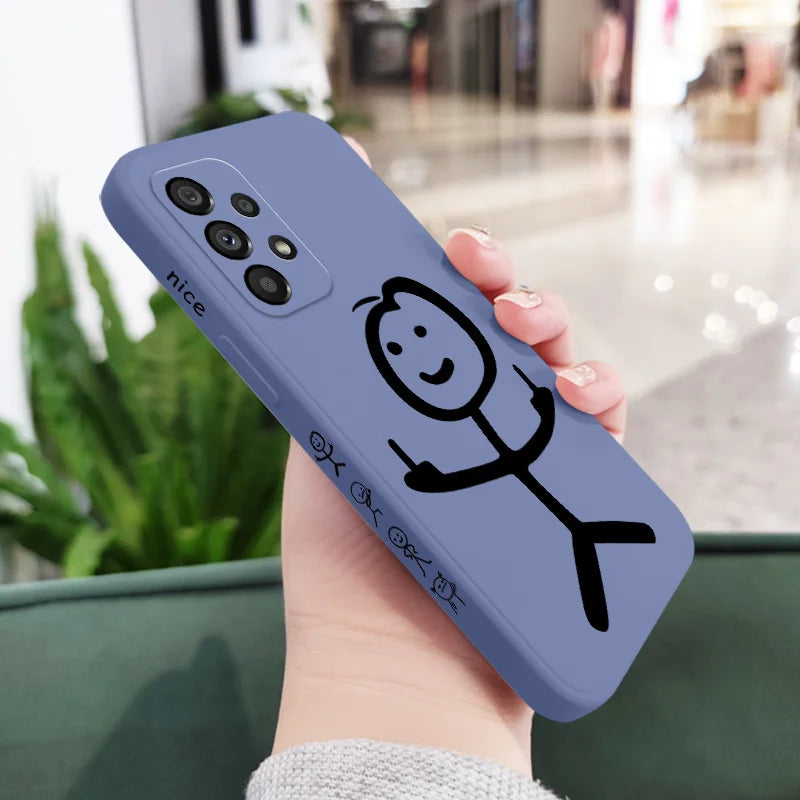 Line Cute Man Case For Samsung Galaxy A73 A53 A33 A23 A13 A03 A72 A52 A52S A32 A22 A12 A02 A02S A71 A51 A31 A21S 4G 5G Cover
