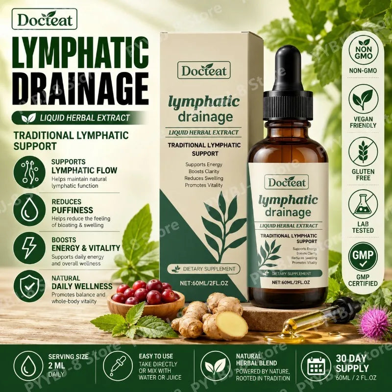 Lymphatic Drainage Drops 60ml Supplement Help Bloat Relief & Immune System Health with Cleavers,Red Clover and Stillingia Root