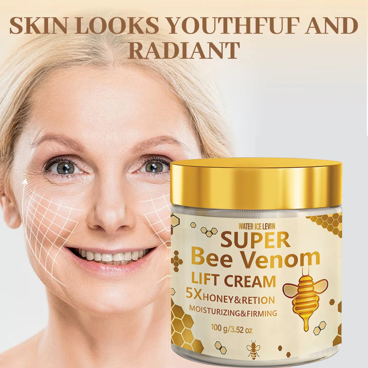 Bee Venom Face Cream 100g with Hyaluronic Acid, Vitamin C & Niacinamide - Moisturizing Firming Lifting Cream for All Skin Types