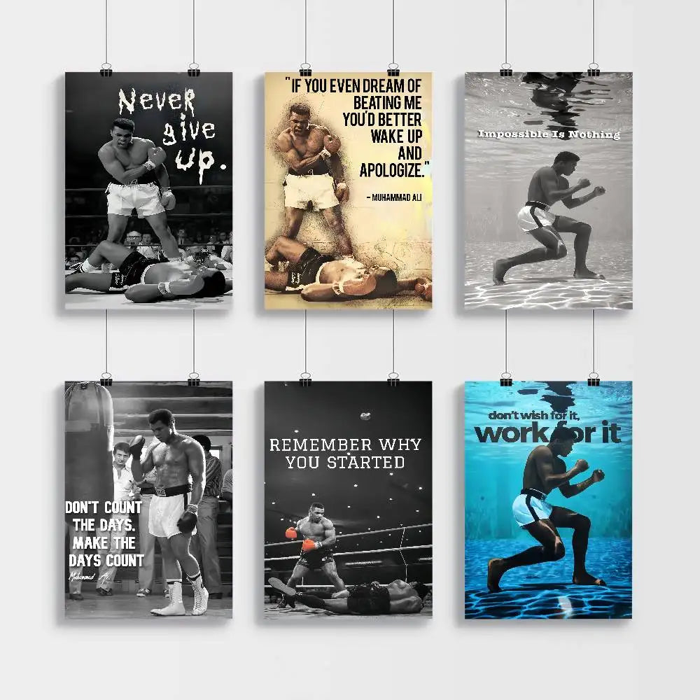 1pc Boxer Mike Tyson M-Muhammad Ali Motivational Quote Posters Retro Kraft Paper Sticker DIY Room Bar Cafe Wall Painting