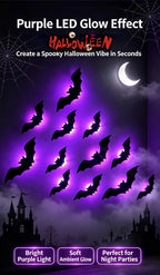 Halloween LED Night Light Self-adhesive 3D Stereoscopic Bat Wall Decal Indoor Bats Decor Lamp Flashing Wall Light Party Supplies