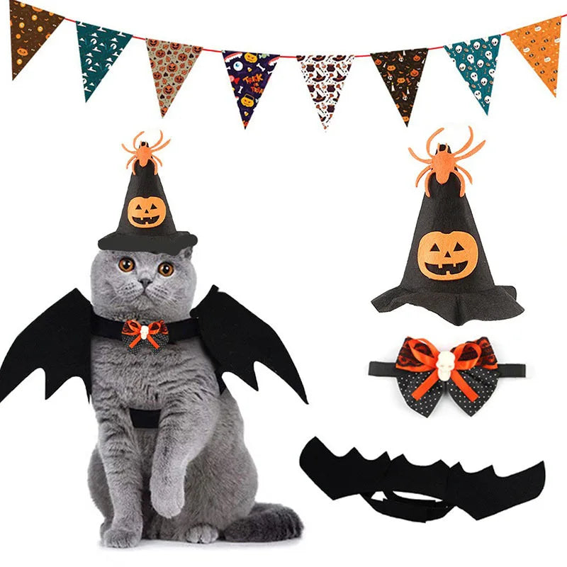 Halloween Pet Costume Set Cute Cat Cosplay Outfit Halloween Party Pet Dog Dress‑up Accessories Kitten Transformation Clothes