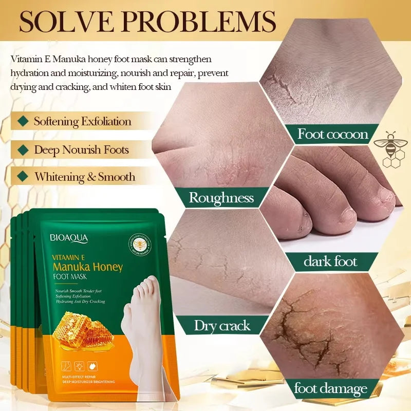 Vitamin E Foot Mask Manuka Honey Nourishing Long-lasting Moisturizing Hydrating Exfoliating Remove Dead Skin Foot Skin Care