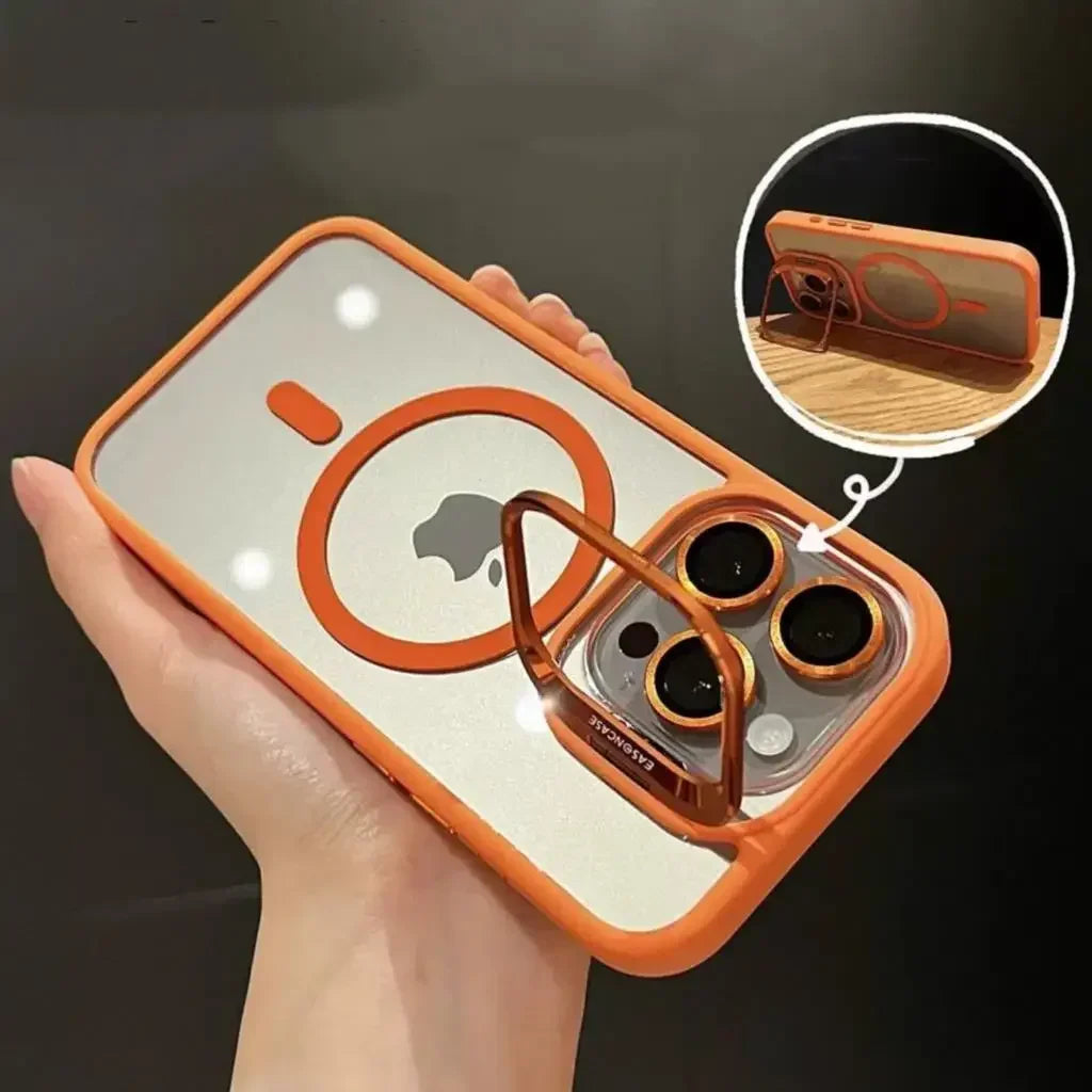 Luxury Magnetic Shockproof Phone Case For iPhone 16 15 14 13 12 17 18 Pro Max For Magsafe Funda Stand Glass Lens Protector Cover