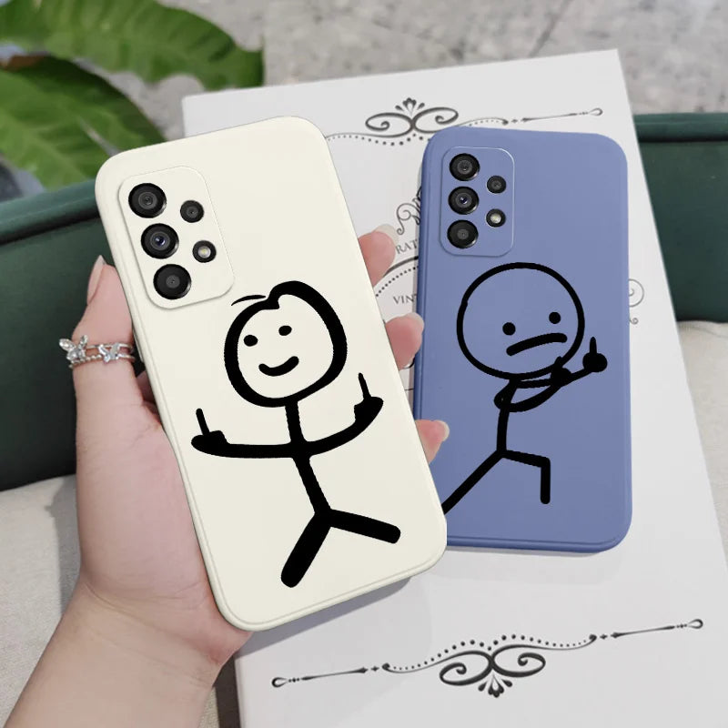 Line Cute Man Case For Samsung Galaxy A73 A53 A33 A23 A13 A03 A72 A52 A52S A32 A22 A12 A02 A02S A71 A51 A31 A21S 4G 5G Cover