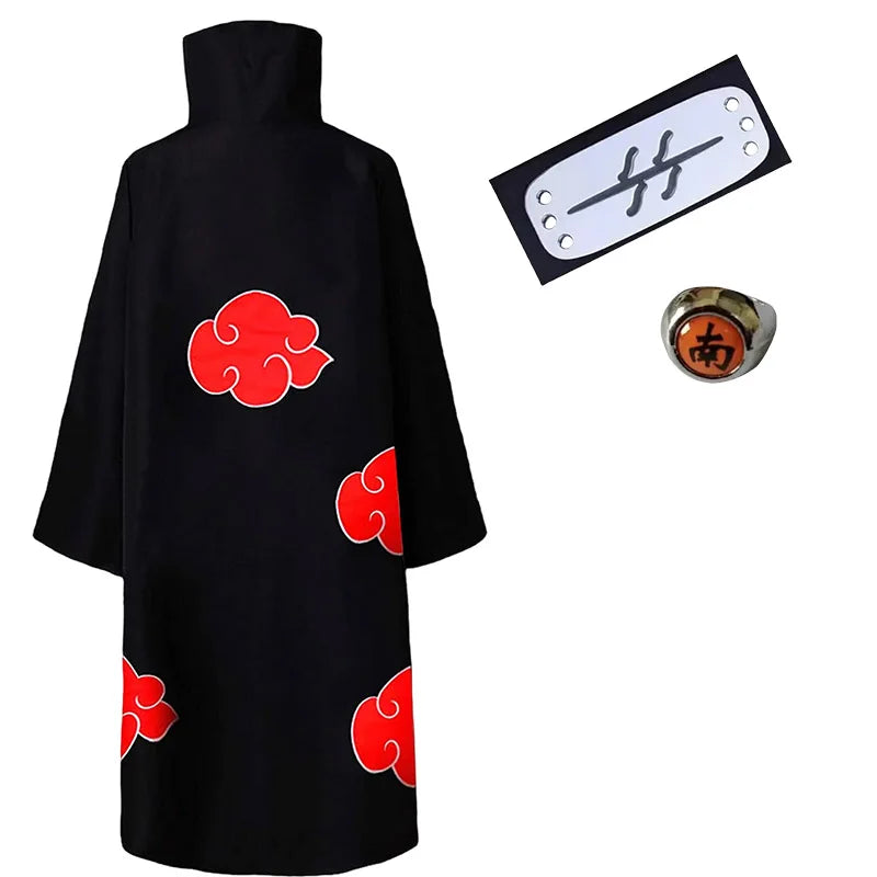 Bilibili Anime Akatsuki Deidara Cosplay Ninja Costume Uchiha Itachi Red Cloud Cloak Robe Cloak Headband Props Halloween Clothes