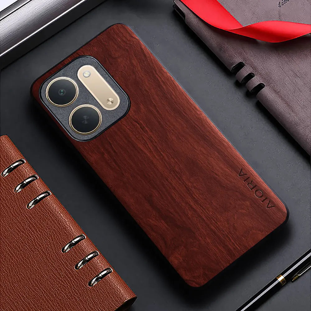 Case for Xiaomi Redmi 17C redmi17 redmi17 c 5G 4G funda bamboo wood pattern Leather back cover for xiaomi redmi 17 17c case