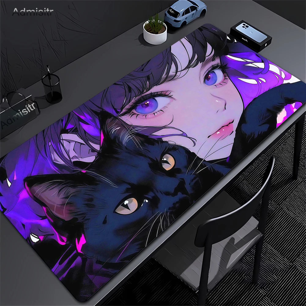 Anime Girl Purple Cute Mouse Pad XXL Laptop Gamer Cabinet Keyboard Rug Computer Kawaii Desk Mat Non-slip Large Mousepad 90x40cm