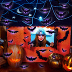 Halloween 3D Bat LED Night Light Wall Decal Self-adhesive LED Wall Decor Lamp Light Up Flashing Modes for Party Indoor Decor