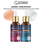 JUINHOU 2Pcs Day & Night Face Serum Set Vitamin C Retinol Hydrating Glowing Skin Make Skin Smoother And Firmer Daily Facial Care