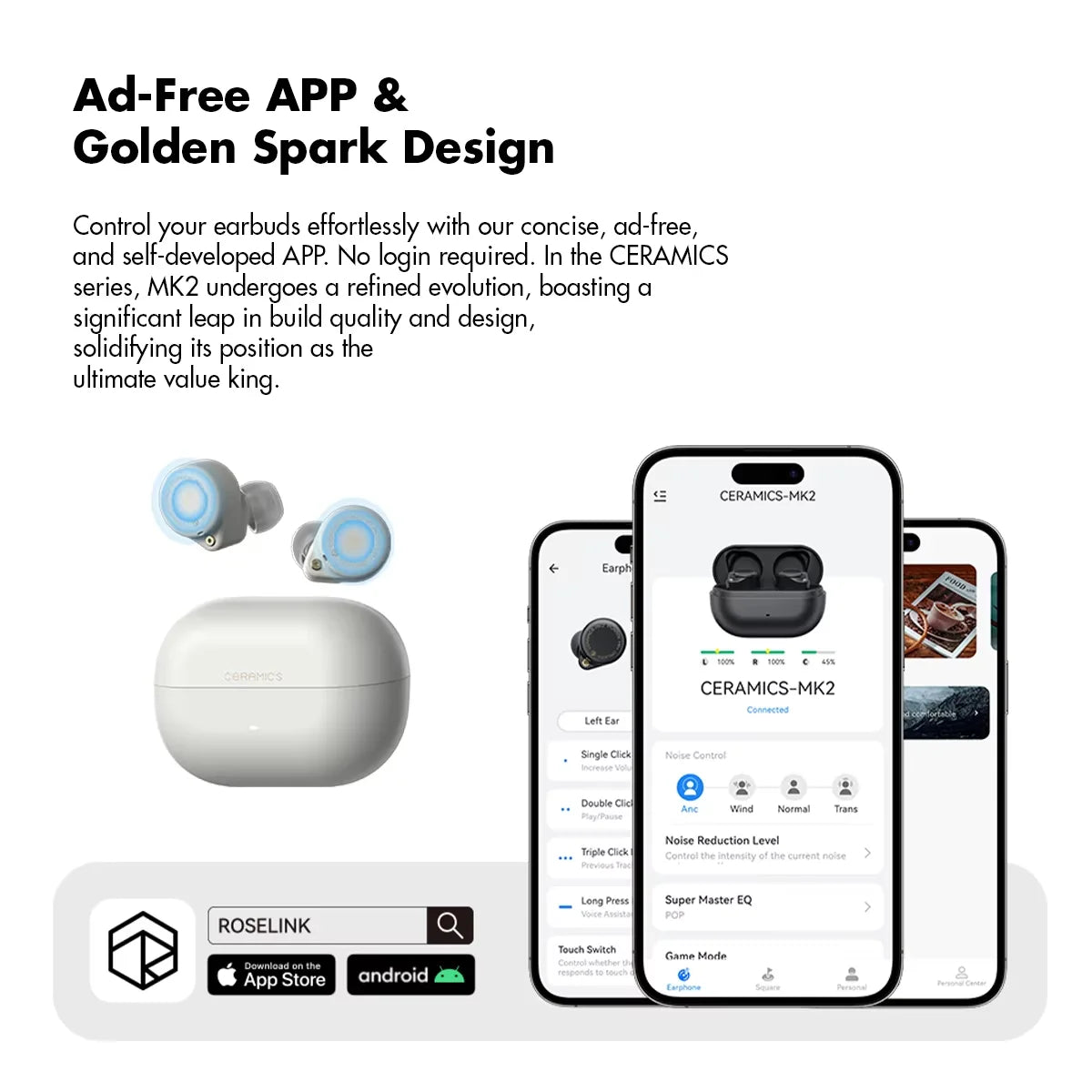 CERAMICS MK2 Wireless Earbuds with 40dB ANC, Hi-Res LDAC and 45H Playtime