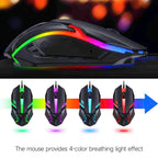 Gaming Keyboard 104 Keys & Gaming Mouse Controller 4-color Breathing Light Mouse 3.5mm Gaming Headset Anti-slip Mouse Pad Combo