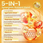 Aged Garlic Extract Capsules Odorless with Magnesium, Chromium, B1 & B9, Support Immune, Heart, Cardiovascular Health Supplement