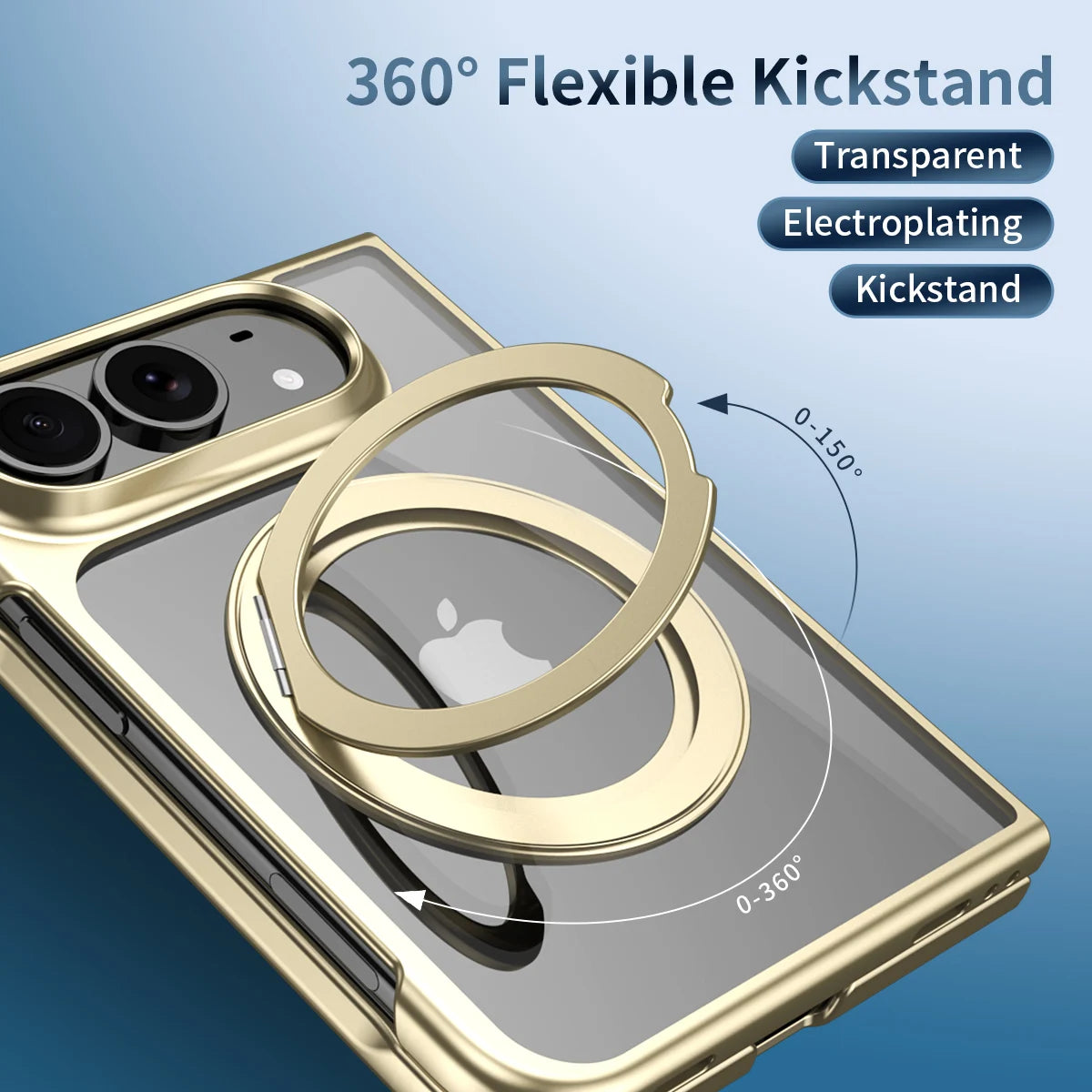 for Magsafe 360 Rotating Bracket Transparent Case for iPhone Duo 18Fold DUO Plating Front Frame with Protect Film Magnetic Cover