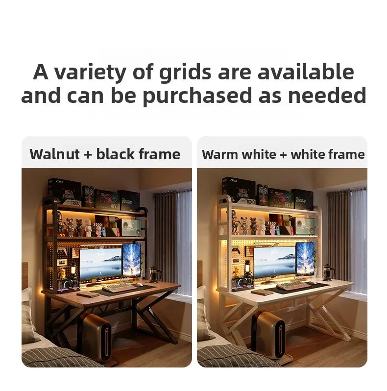 Gaming Desk with Bookshelf and Pegboard Computer Desk with Storage Shelf Home Office Study Desk for Bedroom Small Space